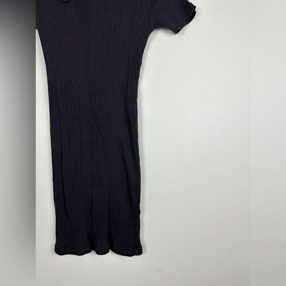 Monrow Women's Black Ribbed Short Sleeve Cutout Mini T-Shirt Dress Size XS - Picture 5 of 10